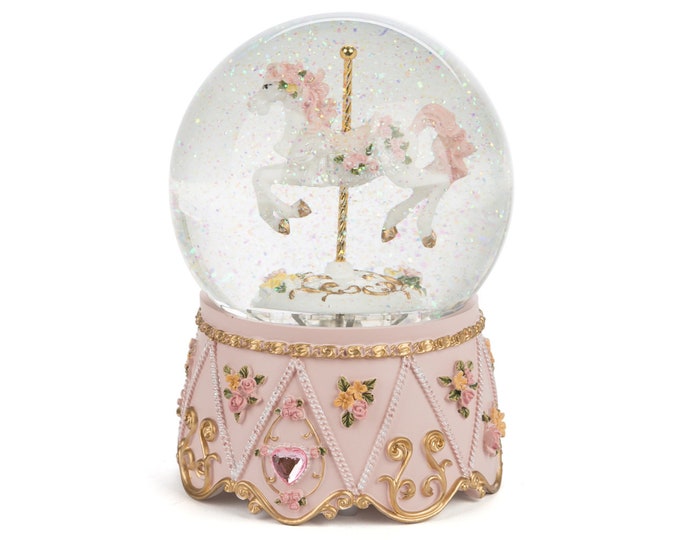 Carousel Horse Snow Globe Musical Carousel Music Box Nursery Gift, New