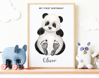 Cadeau de premier anniversaire personnalisé, kit d'empreintes de bébé animal | Cadeau souvenir bébé | Impression, Pépinière, Baby Shower, Baptême, Baptême Poster