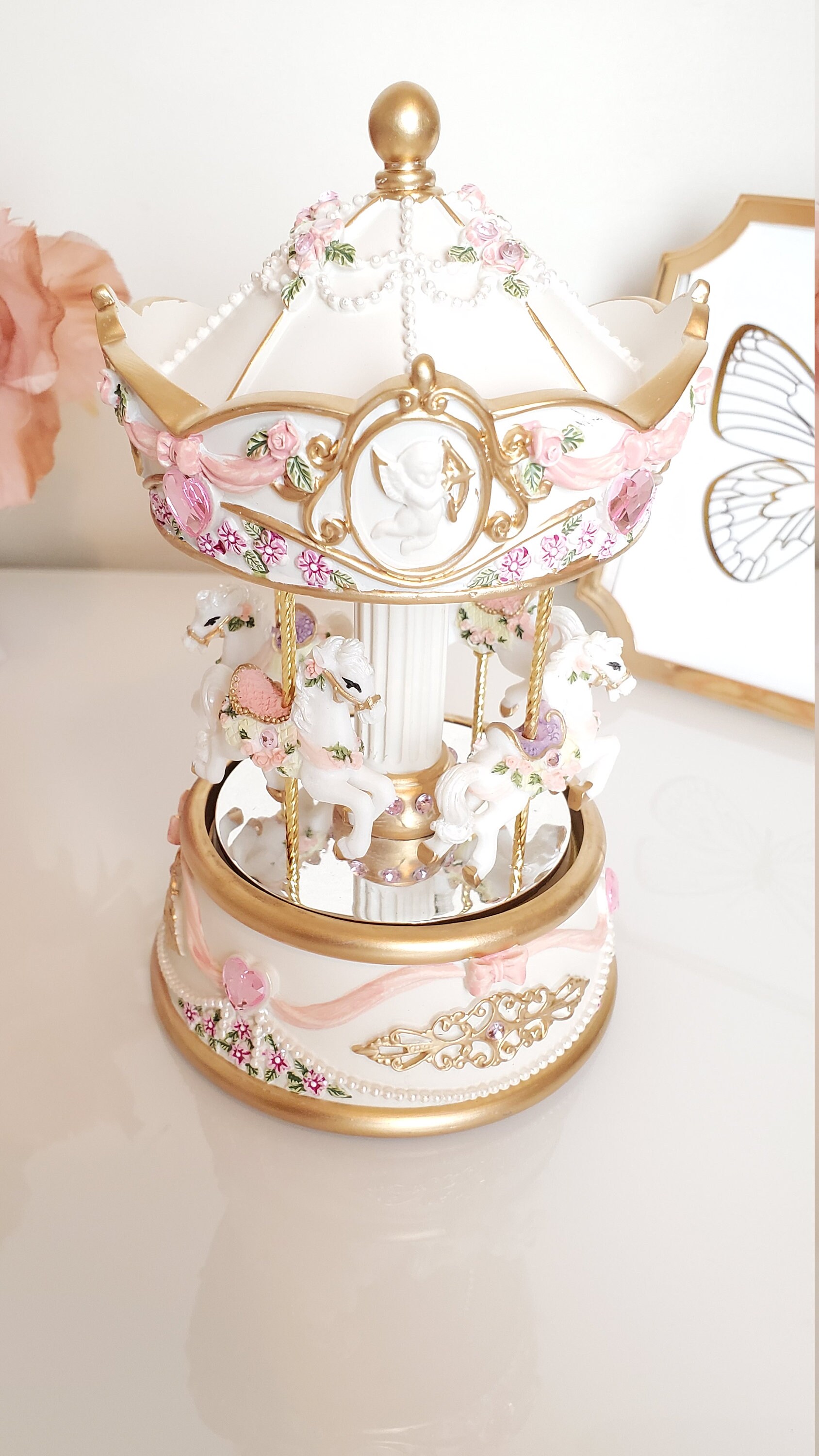 Cream Mirror Musical Carousel Horse Music Carousel Box - Etsy