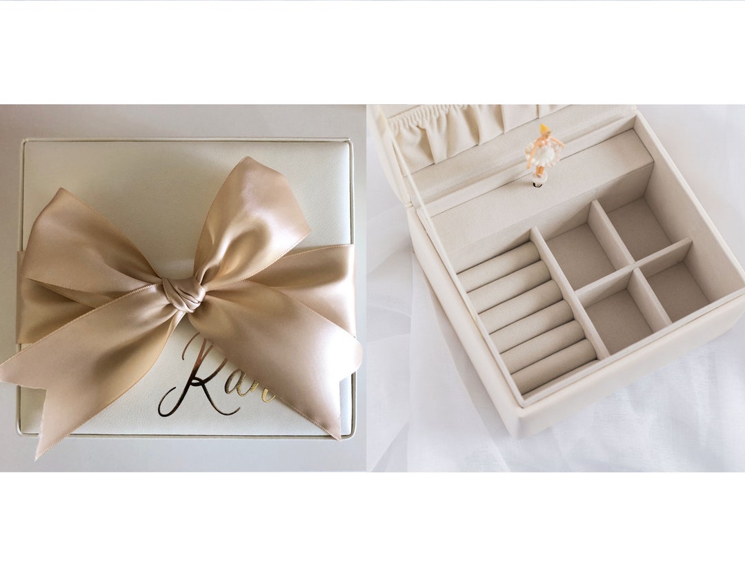 Personalised White Leather Ballerina Jewellery Music Box White Musical