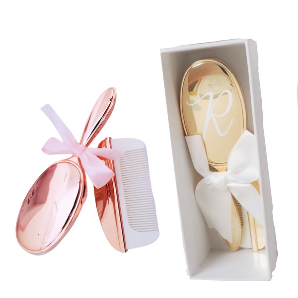 Ensemble de peigne à brosse en or ou en or rose personnalisé | Rose Gold New Baby Brush Comb Set, Baptême Baptême Bébé brosse enfants cadeau, cadeau de baptême