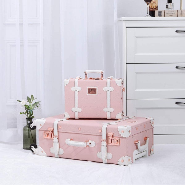 Personalised Pink and Rose Gold Suitcase | Vintage Pink, Baby Keepsake Memory Case, Christening New Baby Gift Baptism Girls Trunk, luggage