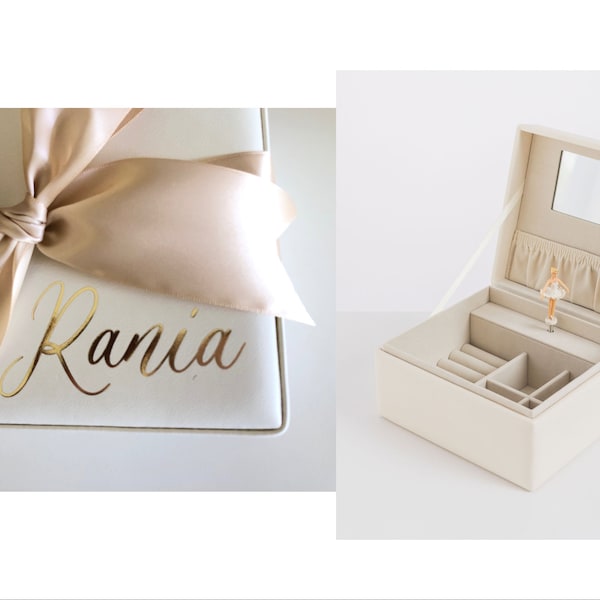 Personalised White Leather Ballerina Music Box | Musical Jewellery Box, gift for girl, Christening Baptism Baby Gift, Jewelry Box, Christmas