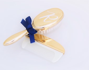 Gold Brush Comb Set Personalised | Gold Plated Baby Brush Comb Set | Baptism gift, Christening gift, New baby Baby Gift, comb Brush set Kids