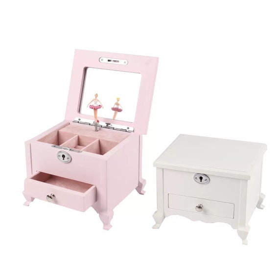 White OR Pink Drawer Personalised Ballerina Music Jewellery Box