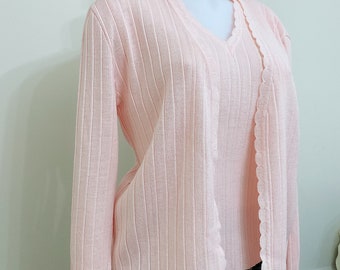 Saks 5th Vintage Peachy Pink Italian Fifth Avenue Nylon Cardigan Set