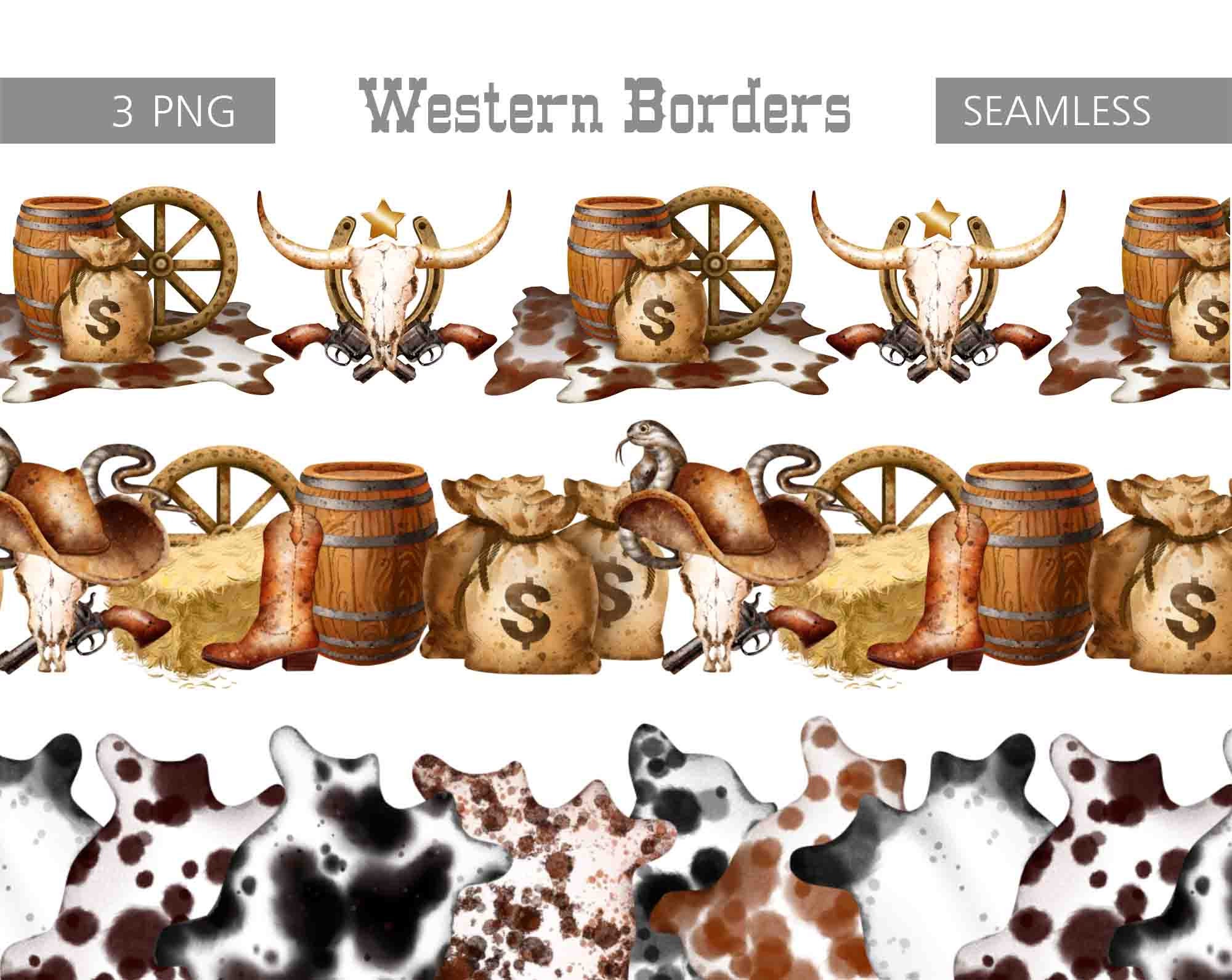 Western Png Clipart Cowboy Seamless Borders Digital Download
