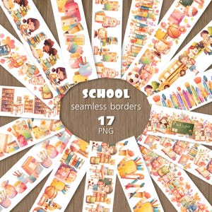 Terug naar school png naadloze rand clipart transparante achtergrond, leraar clipart digitale download, klas naadloze bestanden commercieel gebruik