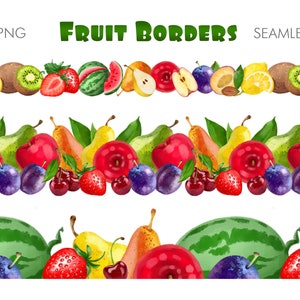 Fruit seamless border png clipart,Digital watercolor clipart for scrapbooking,sublimation,invitation design,Digital download,Commercial use