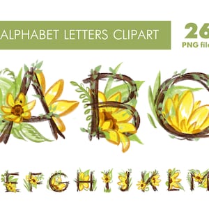 Girasol alfabeto clipart png archivos, Letras de alfabeto Floral abc png para diseños de sublimación descarga digital y uso comercial.