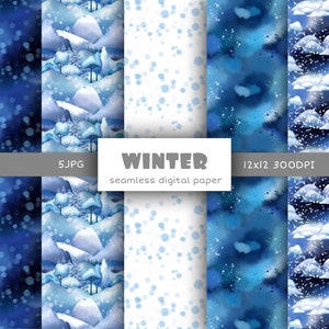Christmas digital paper Winter wonderland seamless pattern digital download free commercial use,Winter seamless designs scrapbook paper pack