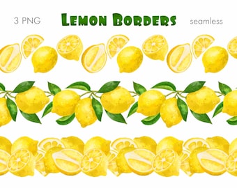 Lemon seamless border png clipart,Сitrus border seamless files watercolor clipart for scrapbook,sublimation,digital download,commercial use