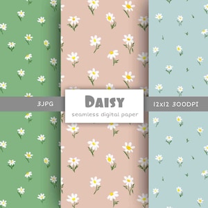 Daisy digital paper floral seamless pattern,Flower printable paper chamomile background Summer pastel digital download free commercial use