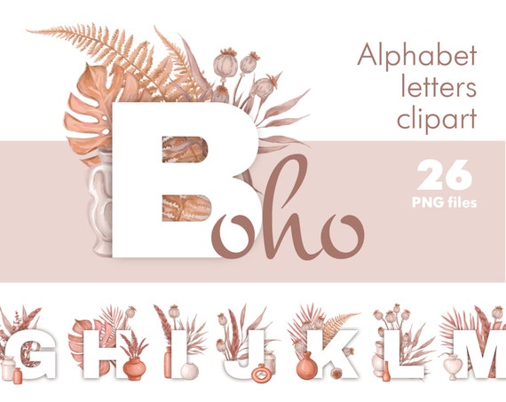 Boho Letter Png Clipartfloral Alphabet Clipart Digital - Etsy