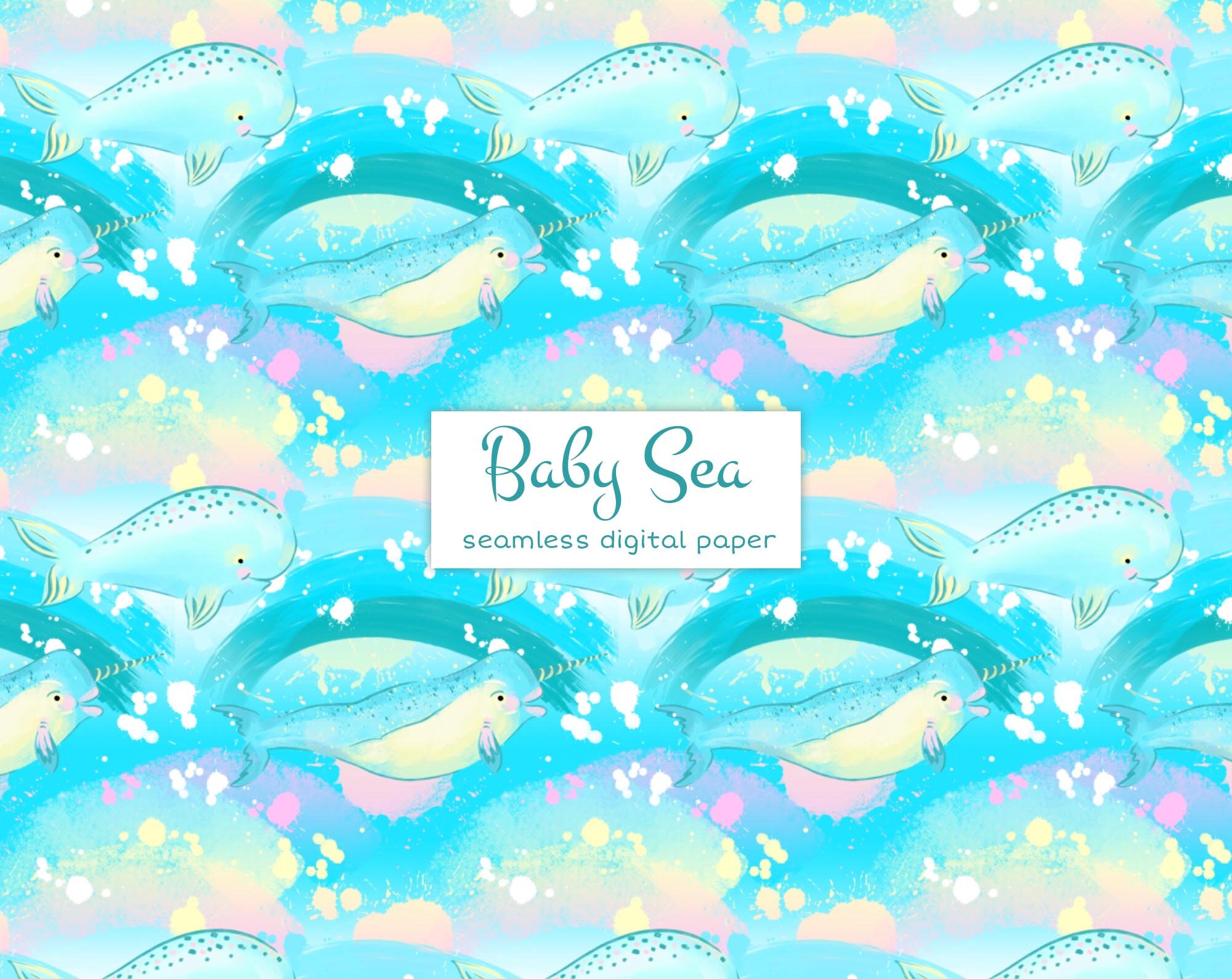 Narwhal Digital Paper Whale Seamless Patternocean Printable | Etsy