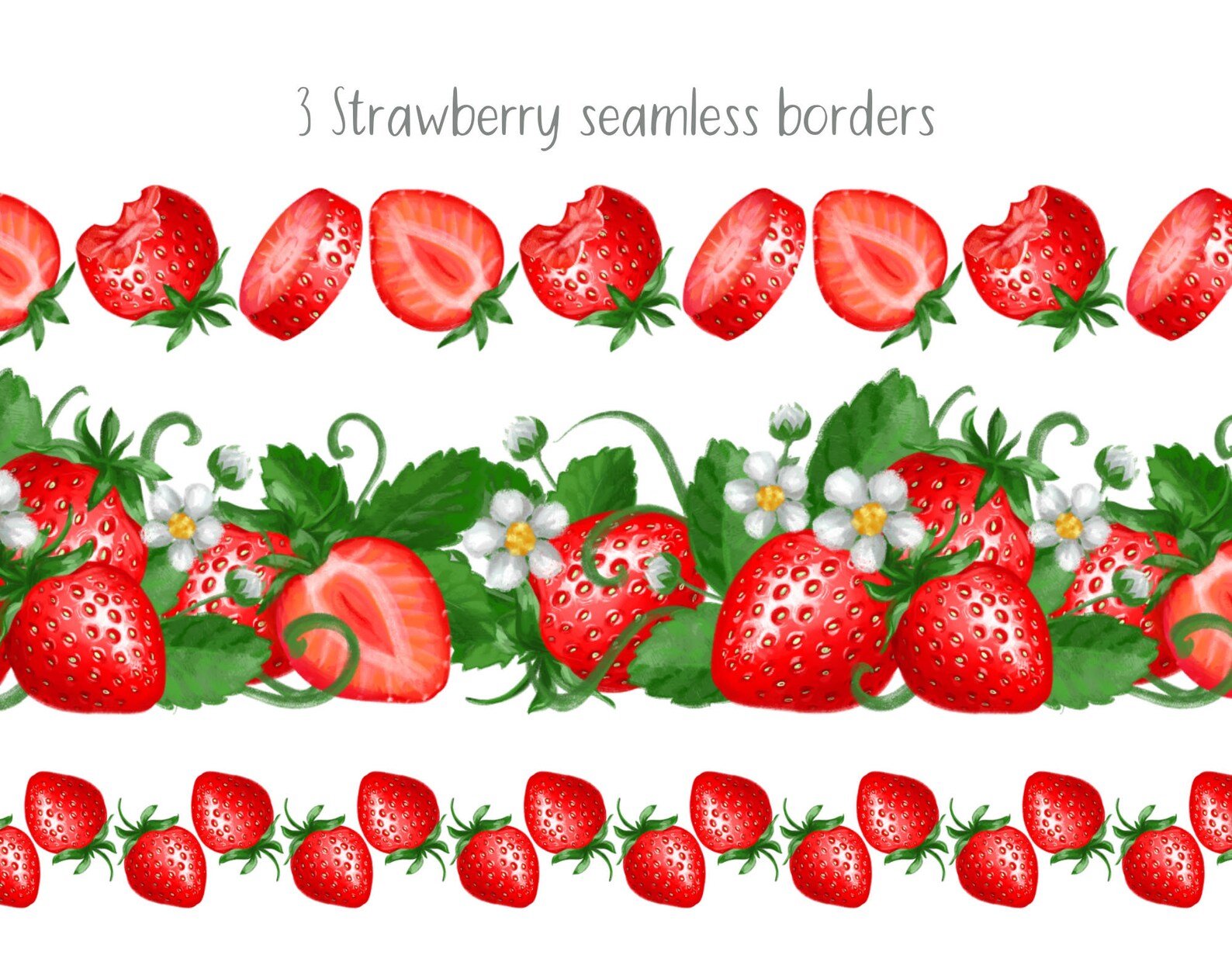 Strawberry Digital Frames and Seamless Borders Clipart Etsy