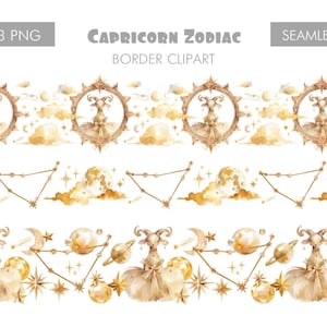 Capricorn border clipart png zodiac signs transparent background, horoscope seamless files digital download astrology clipart commercial use