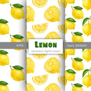Papier numérique citron et aquarelle motif sans couture, modèle de scrapbook numérique papier conceptions transparentes téléchargement instantané utilisation commerciale