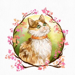 Custom cartoon cat portrait from photo commission art digital download,watercolor personalized pet drawing,Customized memorial remembrance
