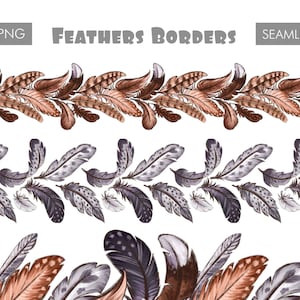 Feather border png clipart,Digital seamless border commercial use,Feather clipart seamless files,Bird feather border images instant download