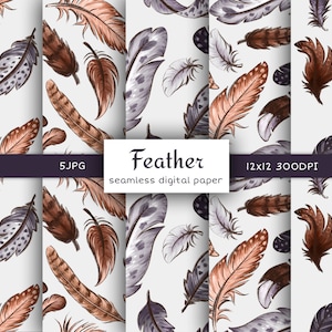 Feather digital paper pack,Boho digital seamless pattern,printable scrapbook paper seamless background files digital download commercial use