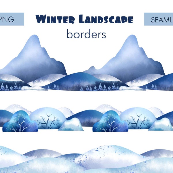Winter border png clipart digital download,Seamless border snow landscape wonderland clipart for Christmas sublimation free commercial use