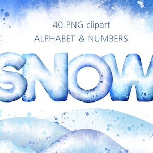 Alphabet d’hiver clipart Lettres de neige et chiffres fichiers png,Téléchargement numérique ABC congelé,Aquarelle Alphabet de Noël png utilisation commerciale gratuite