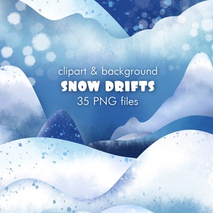 Clipart numérique d’hiver Snowdrift png,Clipart de collines enneigées Téléchargement numérique de fond d’hiver,Aquarelle paysage montagne png utilisation commerciale