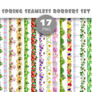 Spring border clipart png digital washi tape,Seamless floral border sublimation designs digital download,Summer seamless file commercial use