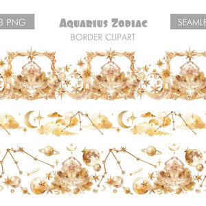 Verseau frontière clipart png signes du zodiaque fond transparent, horoscope fichiers sans soudure téléchargement numérique astrologie clipart usage commercial