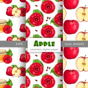 Arquivo digital de padrão sem costura de papel digital da Apple, download digital de papel de álbum de recortes para impressão de frutas, uso comercial de fundo sem costura de outono