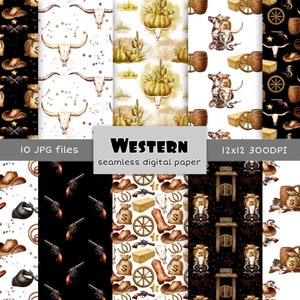 Westers digitaal papierpakket Cowboy naadloos patroon Wild West digitale achtergrond Cowboy naadloze bestanden commercieel gebruik digitale download