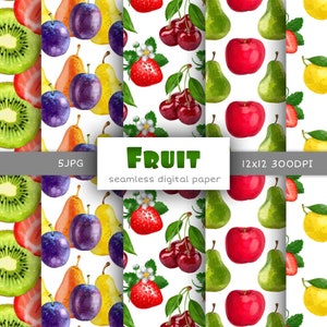 Paquete de papel digital de fruta uso comercial,Descarga digital de patrón sin costuras de fruta,Fondo de pantalla digital de fruta archivos imprimibles sin costuras