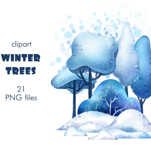 Winter trees clipart png,Christmas landscape digital download,Snow trees and bushes png files,Winter wonderland illustrations commercial use