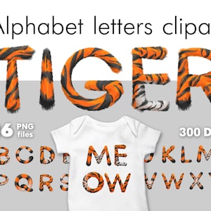 Tiger alphabet letters clipart png abc digital download,Sublimation letters png baby shower clipart tiger print alphabet for commercial use