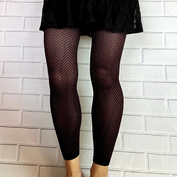 New*Zigzag footless tights for women, choice of  Black Burgundy Dark Blue color