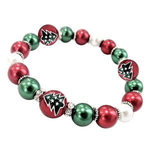 Christmas Bracelets For Women, Christmas Gift For Her, Christmas Tree Dainty Glass Beaded Stretch Bracelet, Holiday Gift For Girls and Women