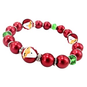Christmas Bracelets For Women, Christmas Gift For Her, Santa Claus Dainty Glass Beaded Stretch Bracelet, Holiday Gift For Girls and Women