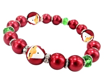 Pulseras de Navidad para mujeres, regalo de Navidad para ella, pulsera elástica con cuentas de vidrio delicado de Papá Noel, regalo navideño para niñas y mujeres