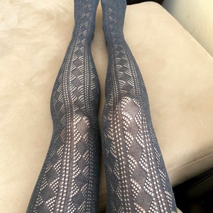 Soft Cotton feel Diamond Check Stripe Pointelle tights Knitted, Boot Socks, Gift for Her image 7