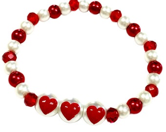 Pulsera del día de San Valentín, regalo del día de la madre para ella, cristales de corazones rojos y pulsera elástica con cuentas de vidrio, regalos de cumpleaños, regalos de aniversario