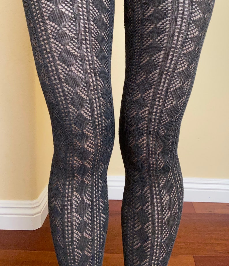 Soft Cotton feel Diamond Check Stripe Pointelle tights Knitted, Boot Socks, Gift for Her image 2