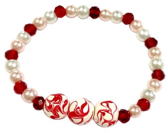 Valentines Day Bracelet Gifts, Mother's Day Gifts For Her, Red Art Crystals and Glass Bead Stretch Bracelet, Gifts for Girls, Birthday Gifts