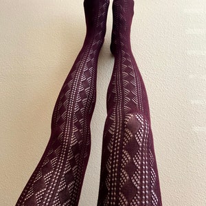 Soft Cotton feel Diamond Check Stripe Pointelle tights Knitted, Boot Socks, Gift for Her image 5