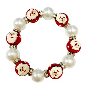 Christmas Bracelets For Women, Christmas Gift For Her, Red Santa Claus Glass Beaded Stretch Bracelet, Holiday Gift For Girls and Women