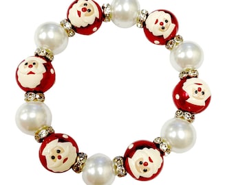 Pulseras de Navidad para mujeres, regalo de Navidad para ella, pulsera elástica con cuentas de vidrio de Papá Noel rojo, regalo navideño para niñas y mujeres