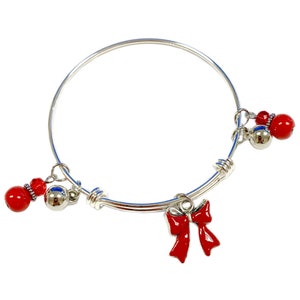 Christmas Bracelets For Women, Christmas Gift For Her, Christmas Red Ribbon Charm Adjustable Bangle Bracelet, Holiday Gift For Girls & Women