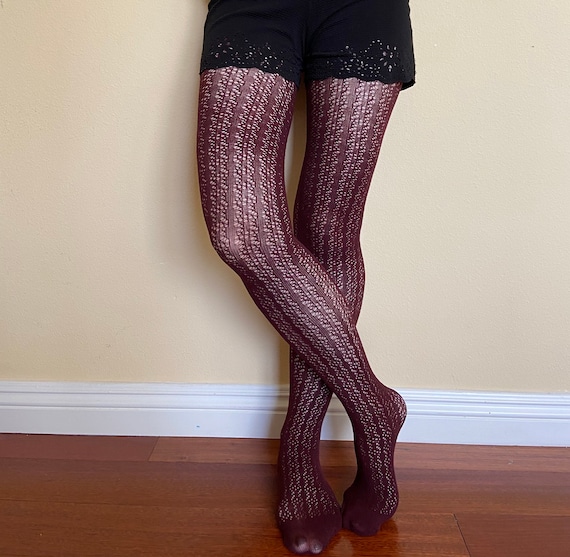 Pointelle Tights Knitted Burgundy Color 