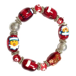 Christmas Bracelets For Women, Christmas Gift For Her, Painted Santa, Red Hat, Ice Skating, Reindeer, Stocking Beaded Stretch Bracelet
