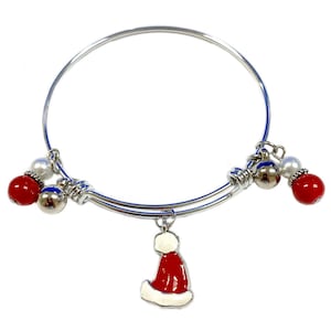 Christmas Bracelets For Women, Christmas Gift For Her, Red Santa Hat Charm Adjustable Bangle Bracelet, Holiday Gift For Girls and Women